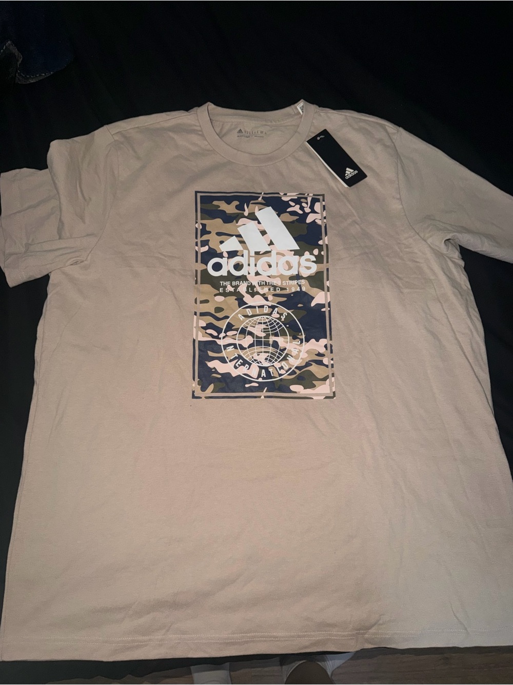 adidas Beige Short-Sleeve Tee with Camo Logo Panel